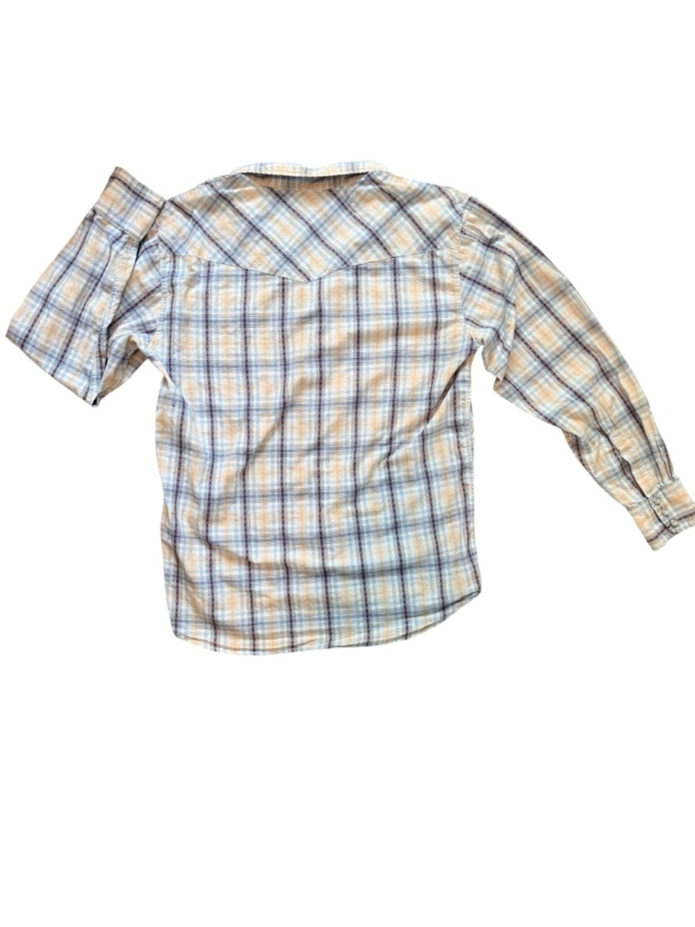 BKE Buckle Plaid Western Snap Shirt Mens Large Blue Tan Embroidered Cotton - Picture 3 of 11
